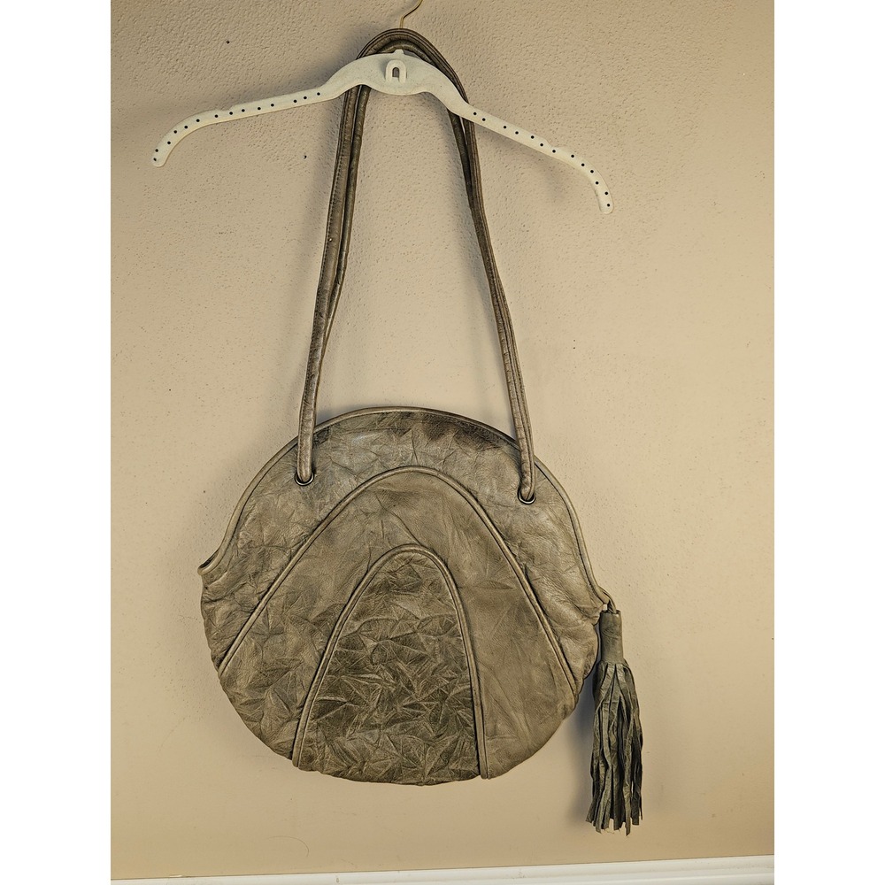 Brio Vintage 1980s/1990s Crinkled Leather Arched Panel Crossbody Hobo Bag